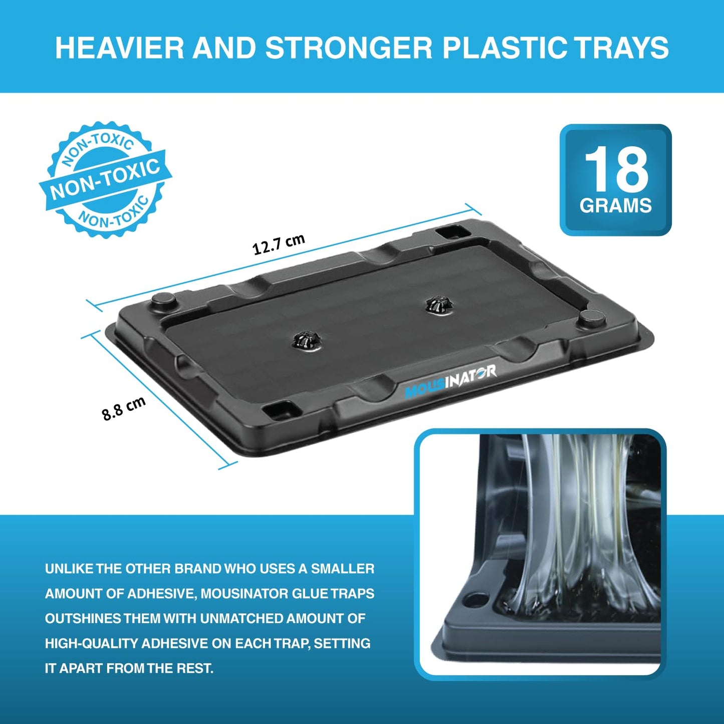 MOUSINATOR Mouse Glue Traps, 12-Pack, Heavier Plastic Glue Trap with Extra-Strong Adhesive for Small Mice, Sticky Mouse Trap for Indoor, Easy & Ready-to-Use
