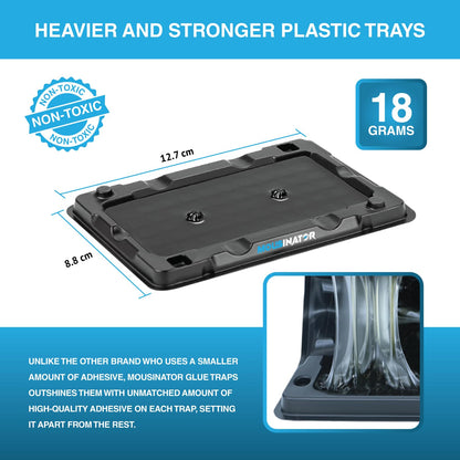 MOUSINATOR Mouse Glue Traps, 12-Pack, Heavier Plastic Glue Trap with Extra-Strong Adhesive for Small Mice, Sticky Mouse Trap for Indoor, Easy & Ready-to-Use