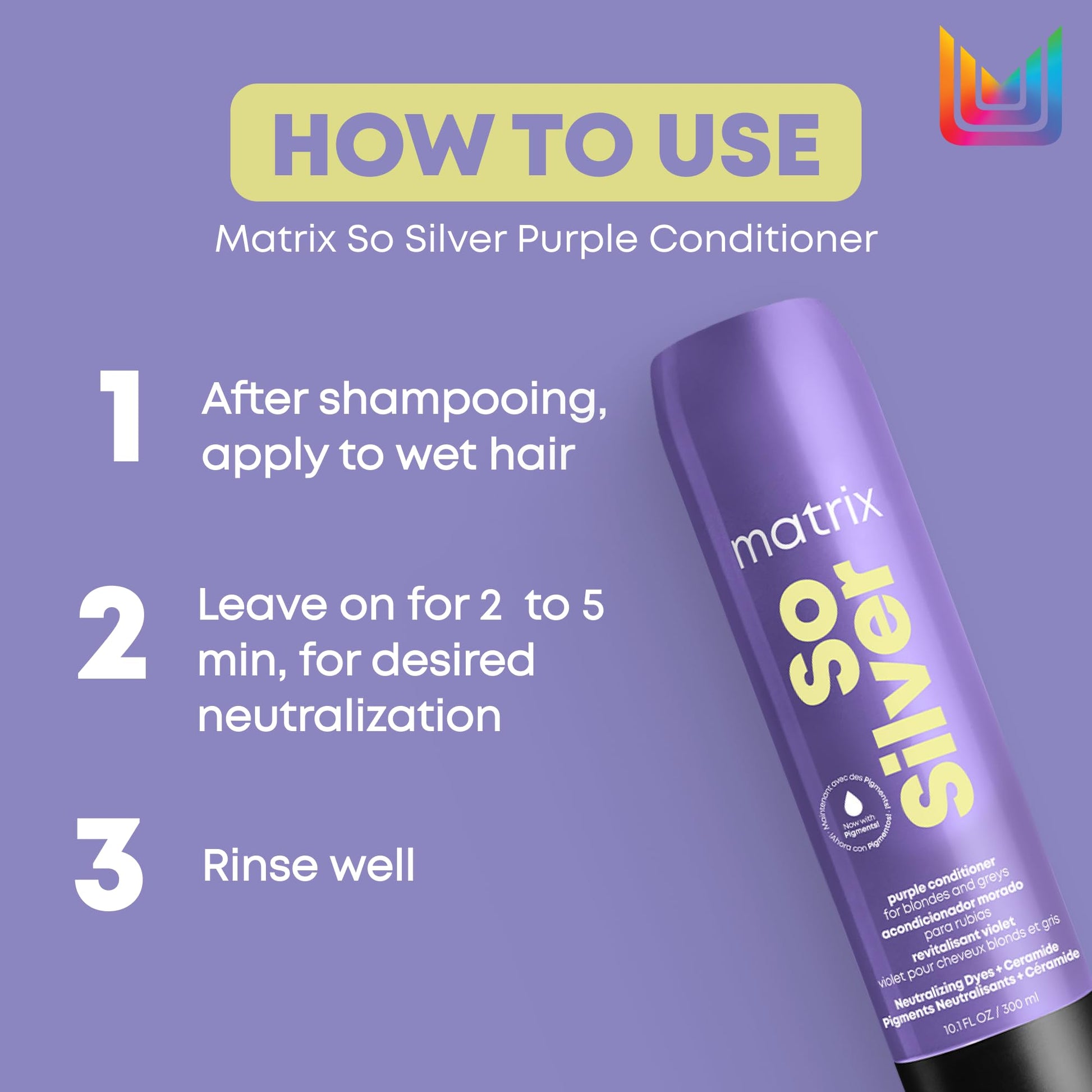 Matrix So Silver Purple Conditioner, Neutralizes Yellow Tones, For Blonde, Grey, and Platinum Hair, Color Depositing and Pigmented Conditioner For Color Treated Hair, Salon, Vegan - Available at All In One Marketplace Canada