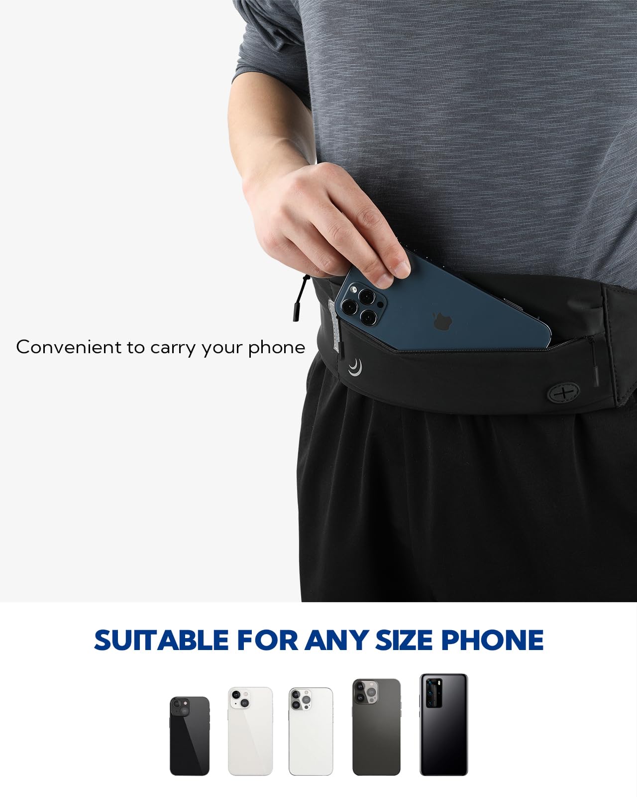 WATERFLY Running Belt Fanny Pack: Runner Marathon Jogging Waist Pack Sport Fitness Cell Phone Holder Pouch for Men Women Jogger Slim Stretchy Running Belt