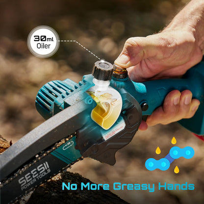 SEESII Mini Chainsaw 6 Inch: Electric Chainsaw with 2PCS 4000mAh Batteries & Oiler - 900W Motor for Quick Work - Saw for Branch Cutting - Gifts for Father Day Men Women Dad Mom Gardener (M6 Pro)