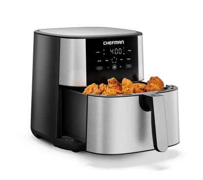Chefman TurboFry® Touch Air Fryer, XL 8-Qt (7.5L) Family Size, One-Touch Digital Control Presets, French Fries, Chicken, Meat, Fish, Nonstick Dishwasher-Safe Parts, Automatic Shutoff, Stainless Steel - Available at All In One Marketplace Canada