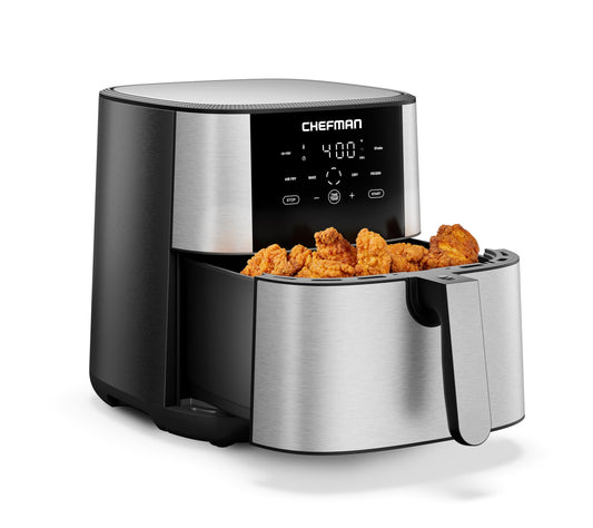 Chefman TurboFry® Touch Air Fryer, XL 8-Qt (7.5L) Family Size, One-Touch Digital Control Presets, French Fries, Chicken, Meat, Fish, Nonstick Dishwasher-Safe Parts, Automatic Shutoff, Stainless Steel - Available at All In One Marketplace Canada