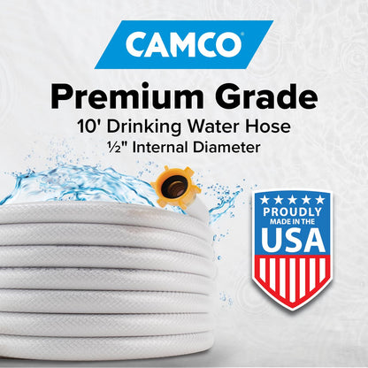 Camco TastePURE 10’ Camper/RV Drinking Water Hose - Certified Drinking Water Safe - Features Reinforced PVC Design w/Brass Fittings & Swivel Female Connector - 1/2-Inch ID (22743) 🍁 All In One Marketplace Canada