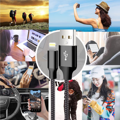 CUGUNU iPhone Charger, 5 Pack 3/3/6/6/10FT Apple MFi Certified USB Lightning Cable Nylon Braided Fast Charging Cord Compatible for iPhone 14/13/12/11/X/Max/8/7/6/5/SE/Plus/iPad - Black - Available at All In One Marketplace Canada