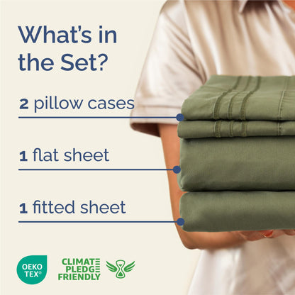 King Size 4 Piece Sheet Set - Comfy Breathable & Cooling Sheets - Hotel Luxury Bed Sheets for Women & Men - Deep Pockets, Easy-Fit, Soft & Wrinkle Free Sheets - Sage Green Oeko-Tex Bed Sheet Set