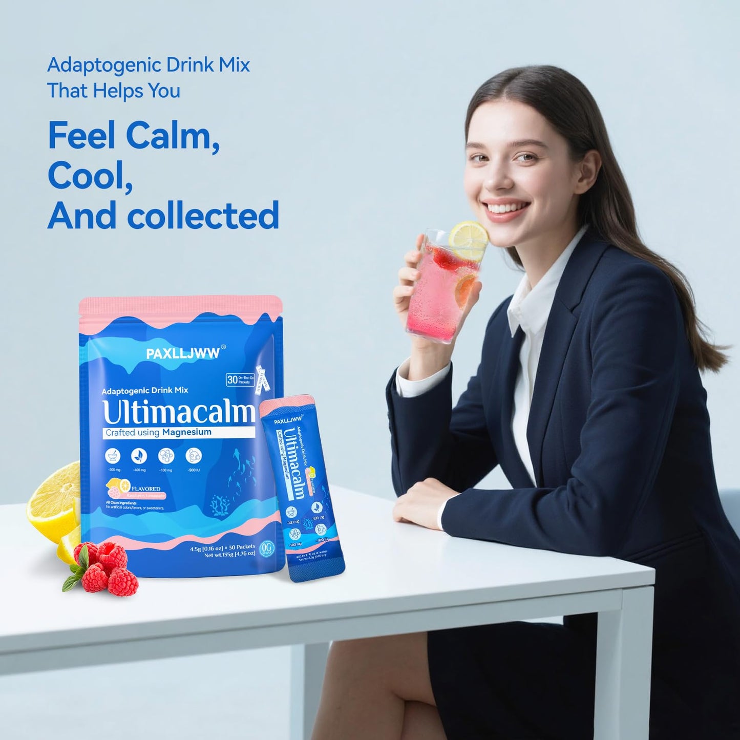 Ultimacalm Super Drink Packets – Sugar-Free Raspberry Lemonade Electrolytes, 30 Sticks