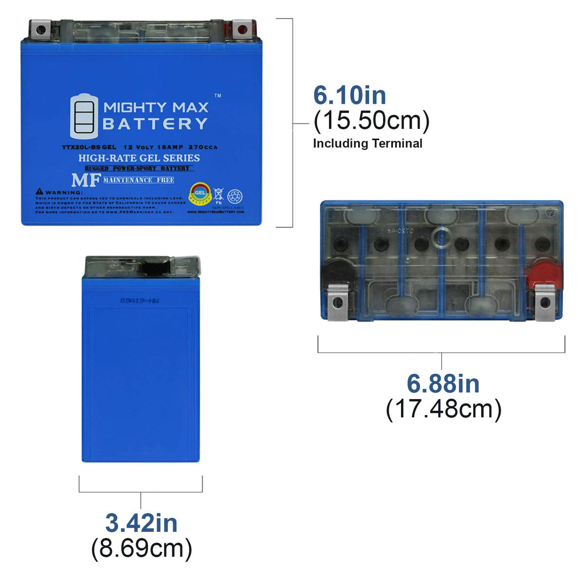 Mighty Max Battery YTX20L-BS Gel 12V 18AH Power Sport Battery Brand Product