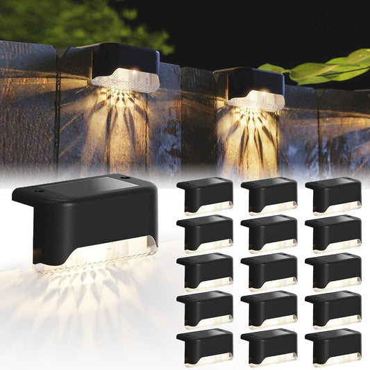 CANASUN Solar Deck Lights 16 Pack Solar Fence Light Solar Powered Outdoor Step Light IP65 Waterproof LED Pathway Light for Deck Fence Railing Garden Patio StairYard (Warm Light) - Available at All In One Marketplace Canada