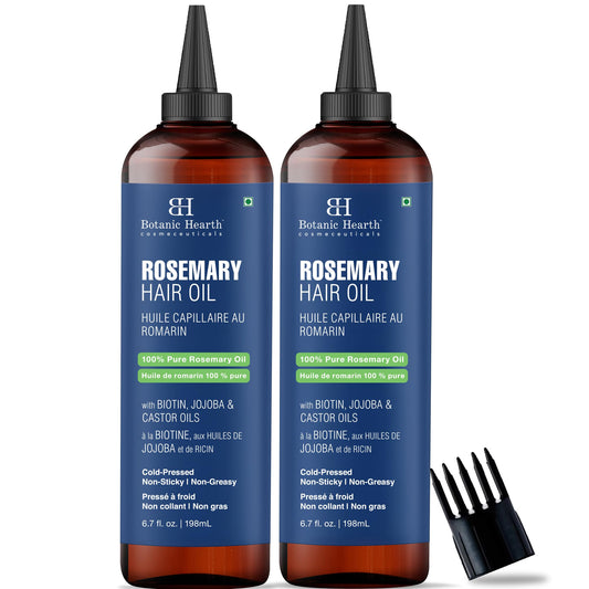 Botanic Hearth Rosemary Oil for Hair & Scalp with Biotin, Jojoba & Castor Oils, 100% Pure Hair Growth Oil, Strengthening Treatment, 6.7 fl oz (Pack of 2)