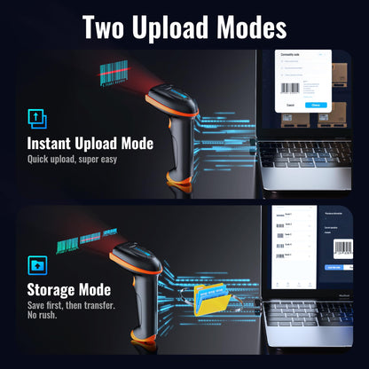 Tera Barcode Scanner Wireless 1D Laser Cordless Barcode Reader with Battery Level Indicator, Versatile 2 in 1 2.4Ghz Wireless and USB 2.0 Wired Tera