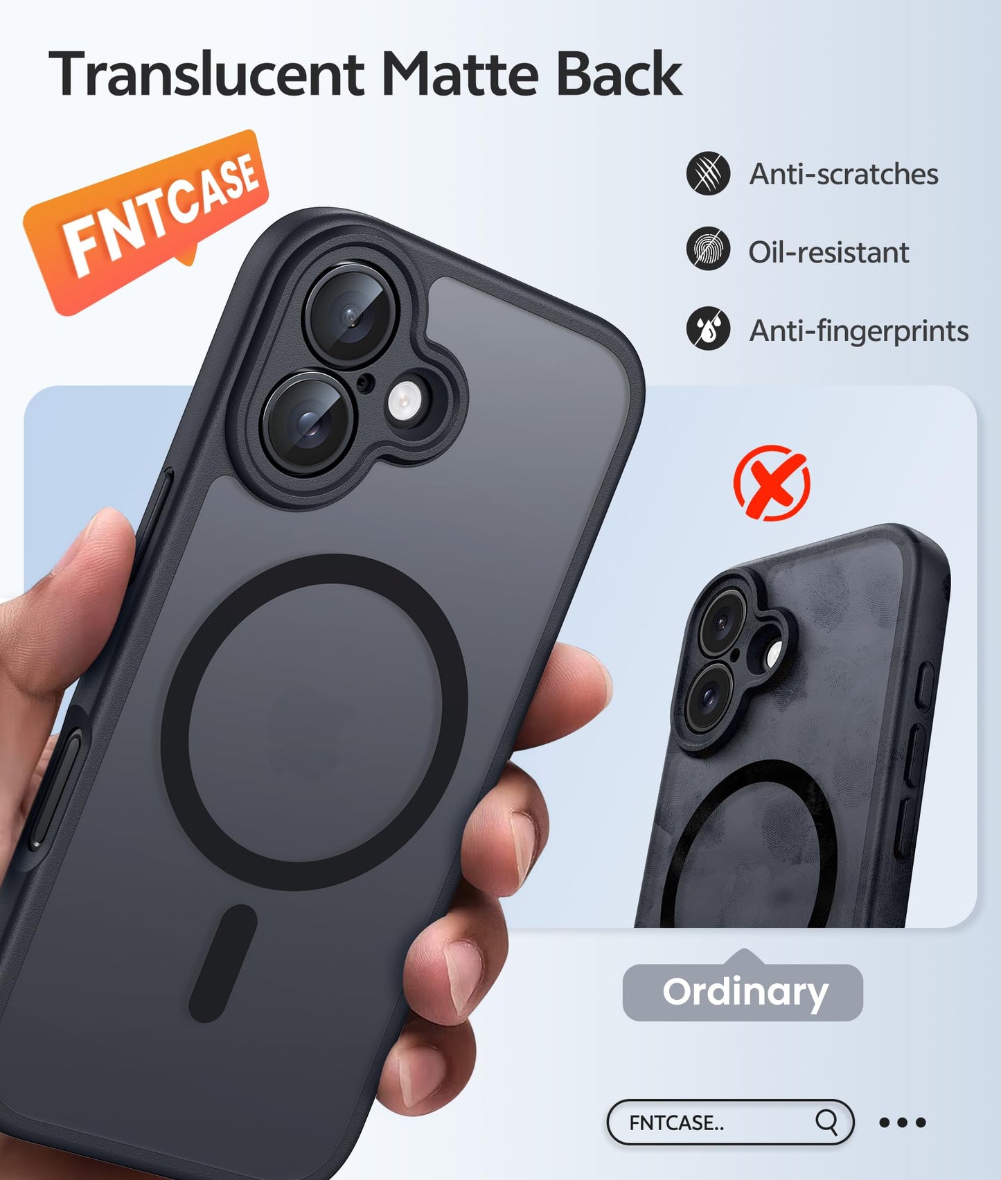 FNTCASE for iPhone 16 Phone Case: Magnetic Translucent Matte [Full Covered Camera Protection] [Screen Protector] Military Grade Shockproof Slim Cover Drop Proof Protective Cases - Black