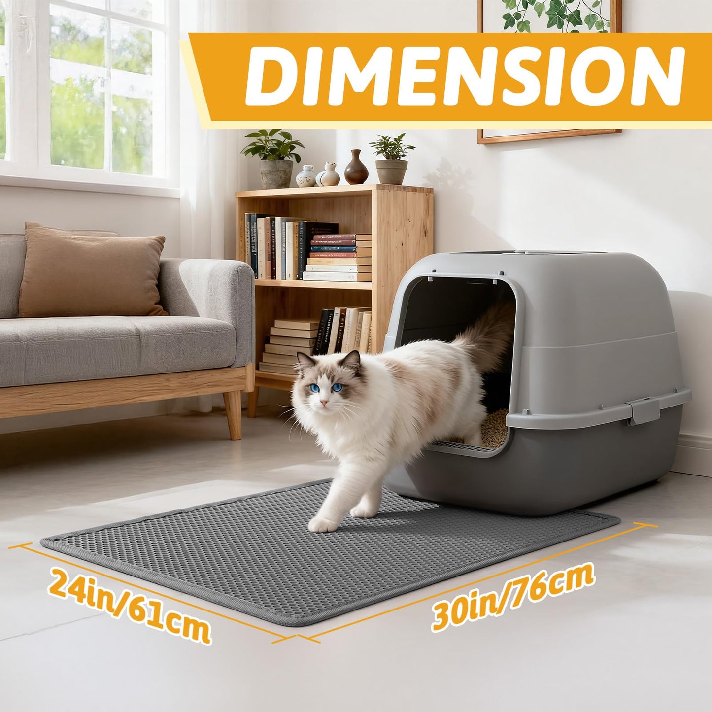 Pieviev Cat Litter Mat Trapper - 76 x 61cm Honeycomb Double Layer Tapis Litiere Chat -Traps Messes, Easy Clean and Durable (Gray)