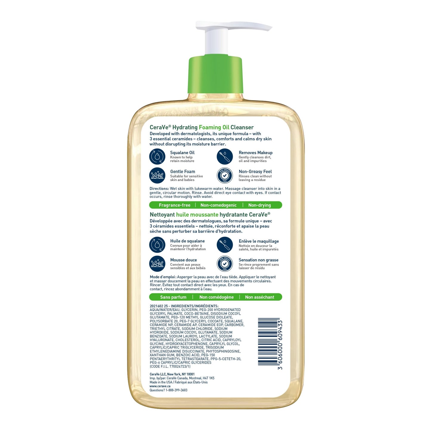 CeraVe Oil Cleanser for Face, Hydrating Foaming Face Cleanser with Squalene Oil, Hyaluronic Acid and Ceramides, for Dry to Very Dry Skin, Non-Greasy, Non-Comedogenic, Fragrance-Free, 562 mL - Available at All In One Marketplace Canada