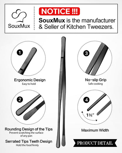 2 Pcs 12-inch Cooking Tweezers Tongs Precision Serrated Tips, Stainless Steel Professional Chef Tweezer Kitchen Tools for BBQ, Plating and Serving - Available at All In One Marketplace Canada