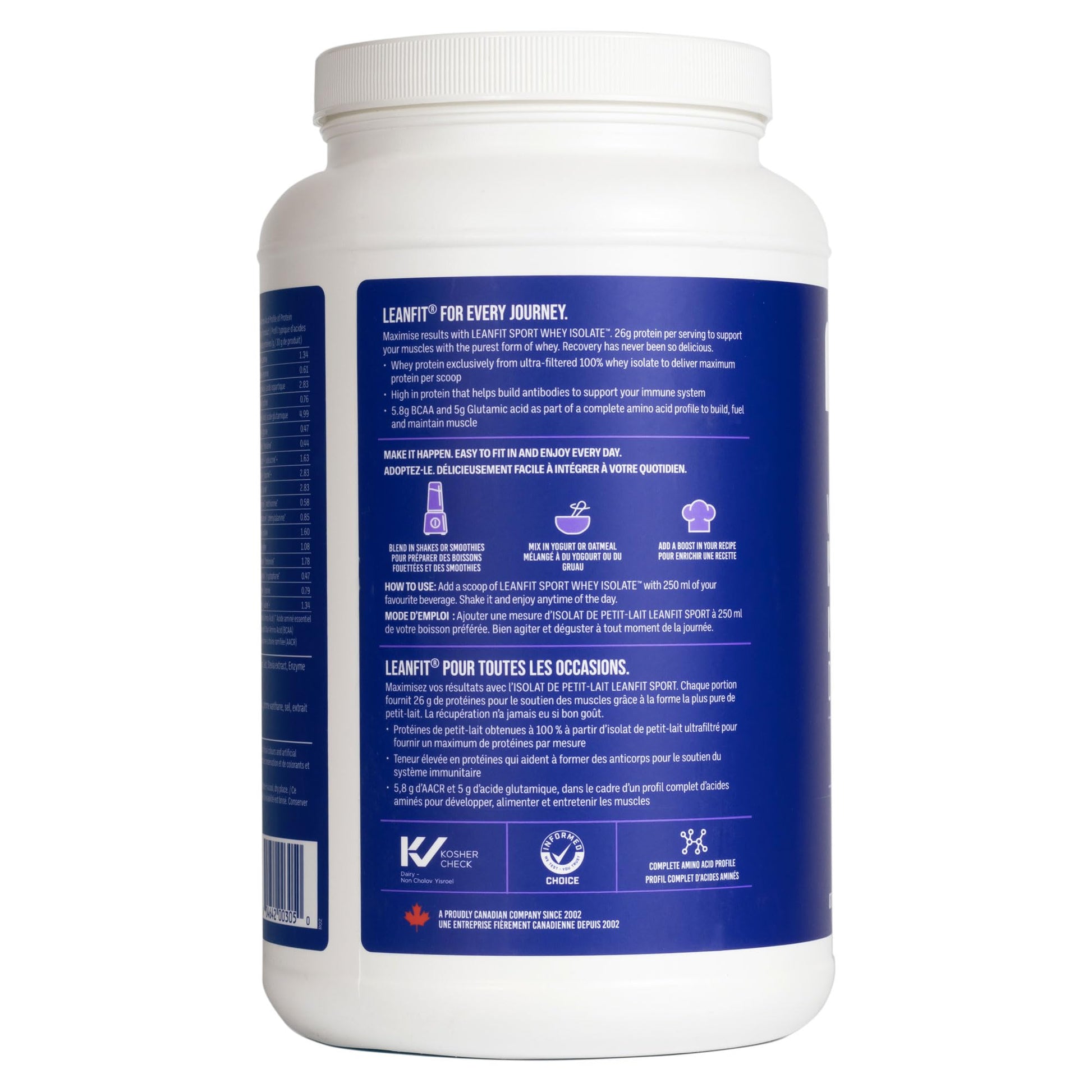 LeanFit Sport Grass-Fed Whey Protein Isolate Powder – Natural Vanilla, 26g Protein Per Serving, 29 Servings