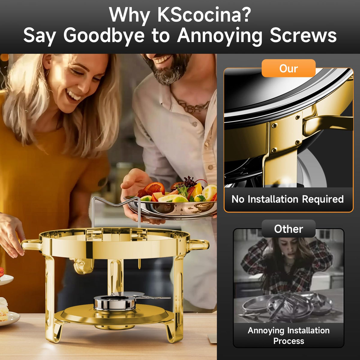 Chafing Dishes for Buffet, 4 Pack 5QT Round Stainless Steel Chafing Dish Set for Home Parties, Christmas Gatherings, Catering Events Complete Buffet Warmer Set (Golden, 4PACK) 🍁 All In One Marketplace Canada