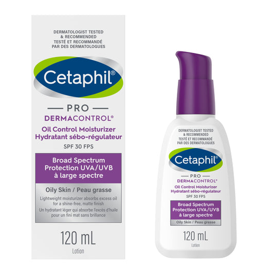 Cetaphil PRO DermaControl Face Sunscreen SPF 30, Oil Control Moisturizer for Oily Sensitive Skin, Broad Spectrum Matte Finish with Zinc Complex, Dermatologist Recommended, 120ml - Available at All In One Marketplace Canada