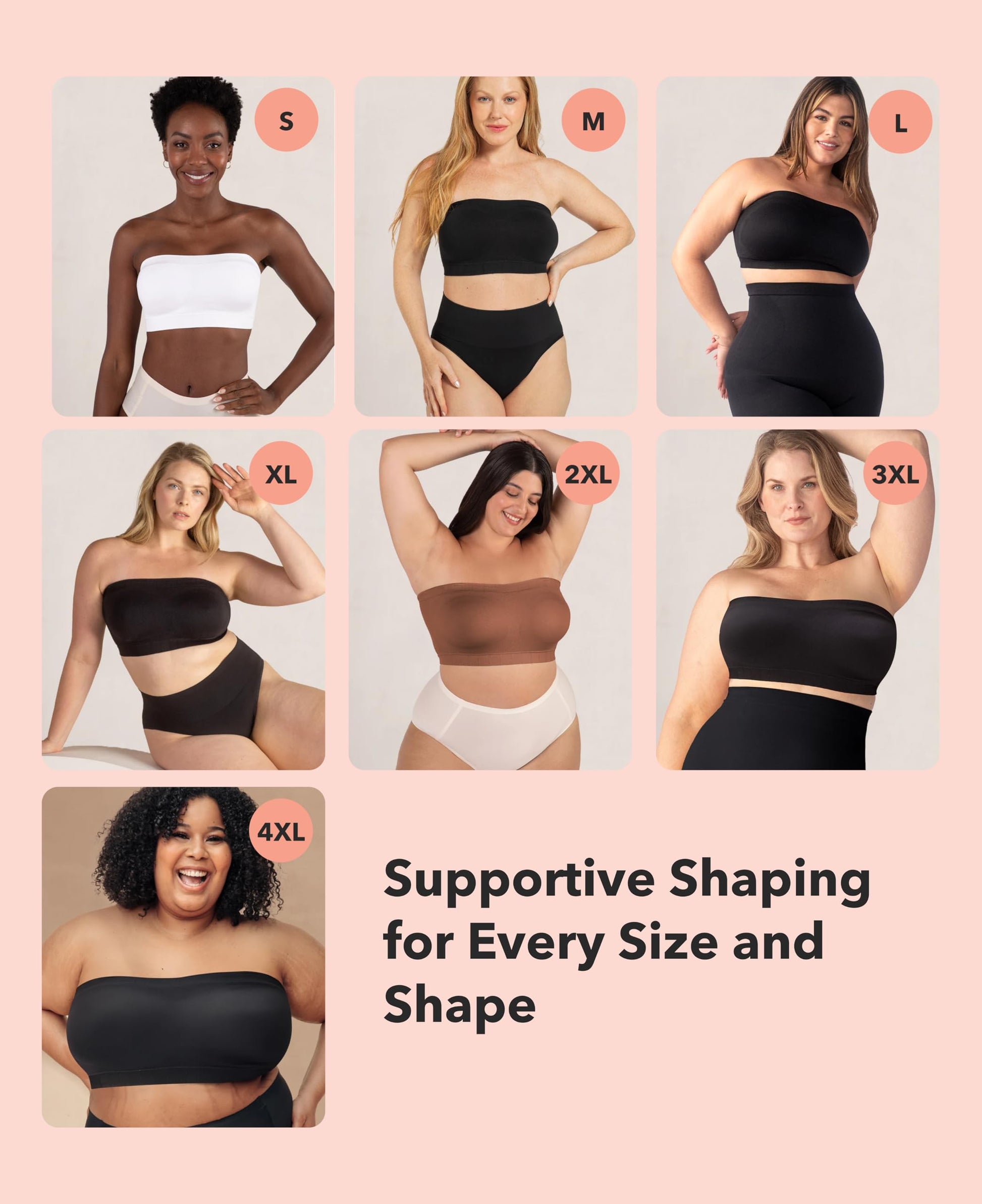 SHAPERMINT Convertible Strapless Bras for Women - Compression Wireless Bandeau Bra Top Beige