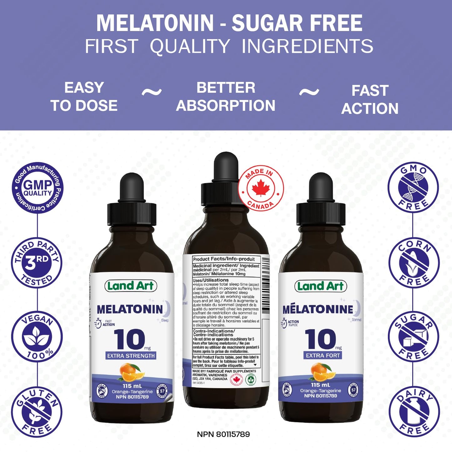 Melatonin, 10 mg, Sugar Free, Sleep Aid, Orange, 115 ml Land Art