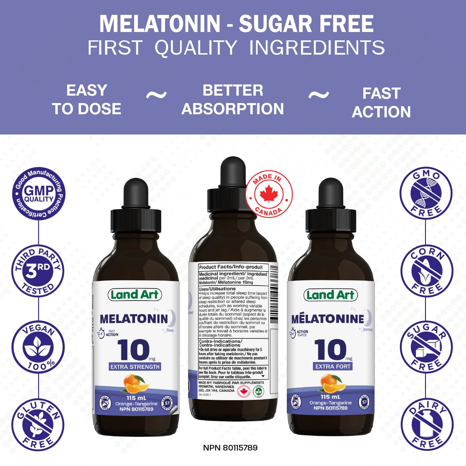 Melatonin, 10 mg, Sugar Free, Sleep Aid, Orange, 115 ml Land Art