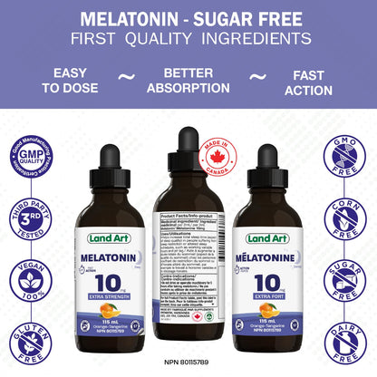 Melatonin, 10 mg, Sugar Free, Sleep Aid, Orange, 115 ml Land Art