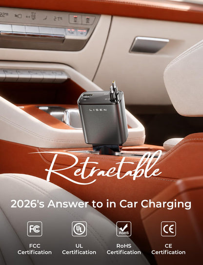 LISEN Retractable Car Charger, for Gifts for Him Her, 84W Cars Adapter USB C Fast Charger for iPhone 17 Pro Max, Car Accessories Gadgets for Men, Anniversary Birthday Gifts for Men Women - Available at All In One Marketplace Canada
