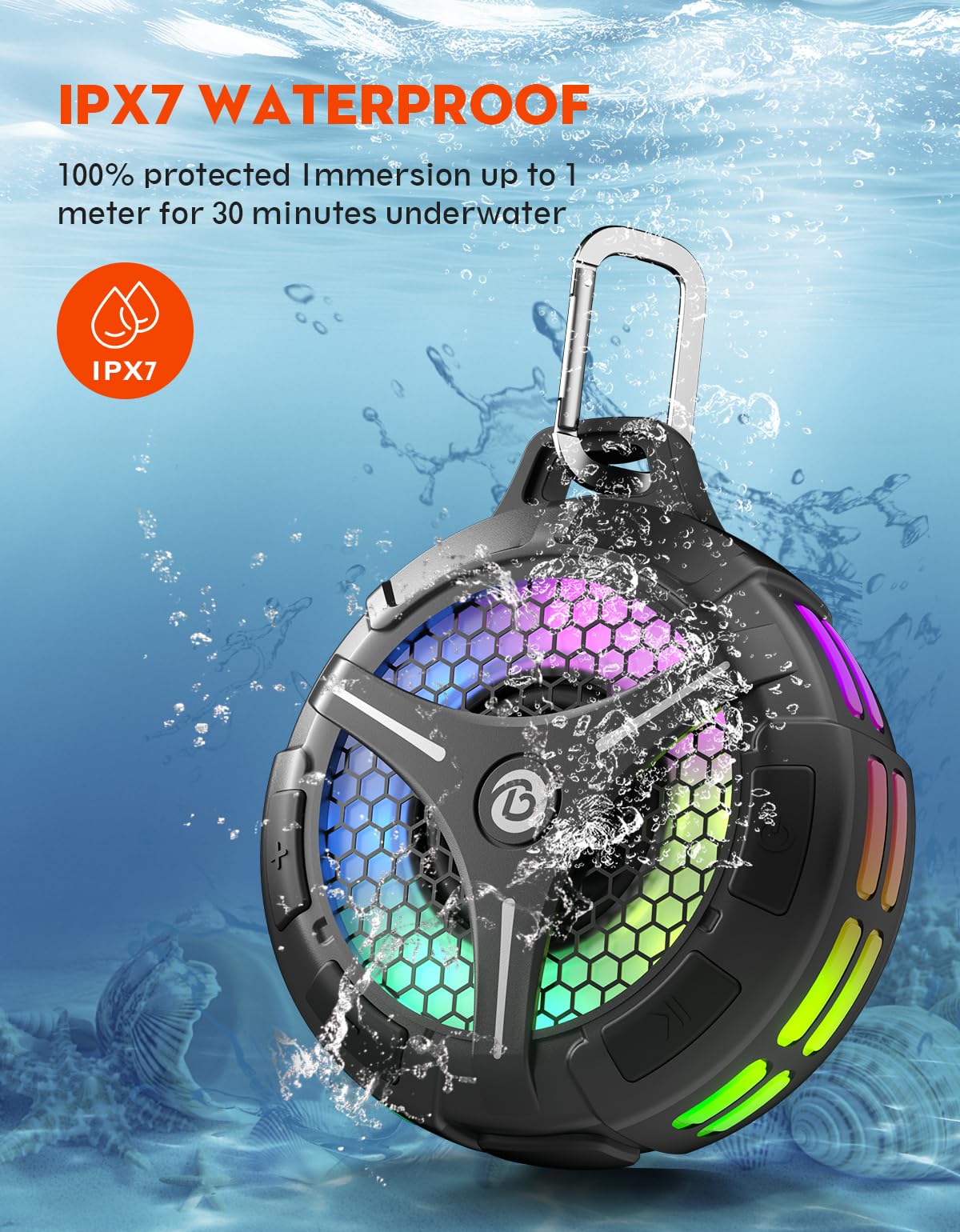 bondidea Bluetooth Shower Speaker, Suction Cup, Small Portable Wireless IPX7 Waterproof Outdoor Speakers, 15W Loud Stereo Sound Deep Bass, TWS Pairs, 6 Mode RGB Lights, All Ages Gift for Christmas 🍁 All In One Marketplace Canada