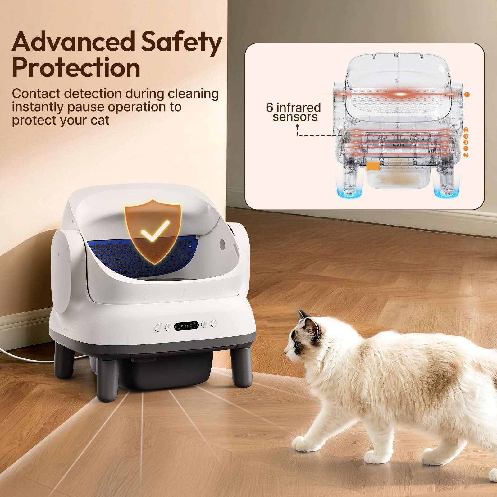Happypaw Open-Top Self Cleaning Litter Box - Large Capacity Automatic Litter Box for Multiple Cats with Safety Protection, App Control, Odor-Free, Anti-Leakage Material, Includes Trash Bags - Available at All In One Marketplace Canada