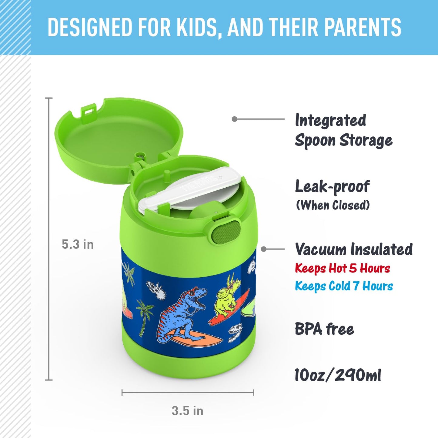 THERMOS FUNTAINER Kids Food Jar with Spoon, 10oz, Daring Dinos 🍁 All In One Marketplace Canada
