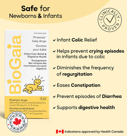 BioGaia Probiotic Baby Drops 5mL (125 Drops) for infant colic relief, newborns and babies