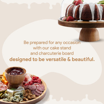 Homesphere Acacia Wood Cake Stand with Lid - Cake Stand with Dome,12in Round Cake Holder, 2-in-1 Dessert Table Display Set & Charcuterie Board for Cheese, Chips & Dips, Fruit Platter, Large Acrylic 🍁 All In One Marketplace Canada