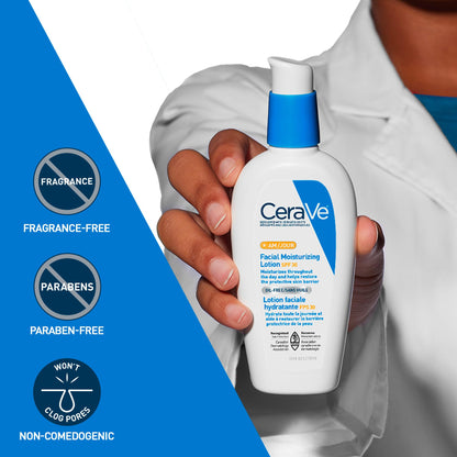 CeraVe Facial Moisturizer with SPF 30. Face Sunscreen Lotion with Hyaluronic Acid, Niacinamide & Ceramides for Women & Men. Oil-free, normal to dry skin. Verified Extended Use Date, Travel Size 89ML