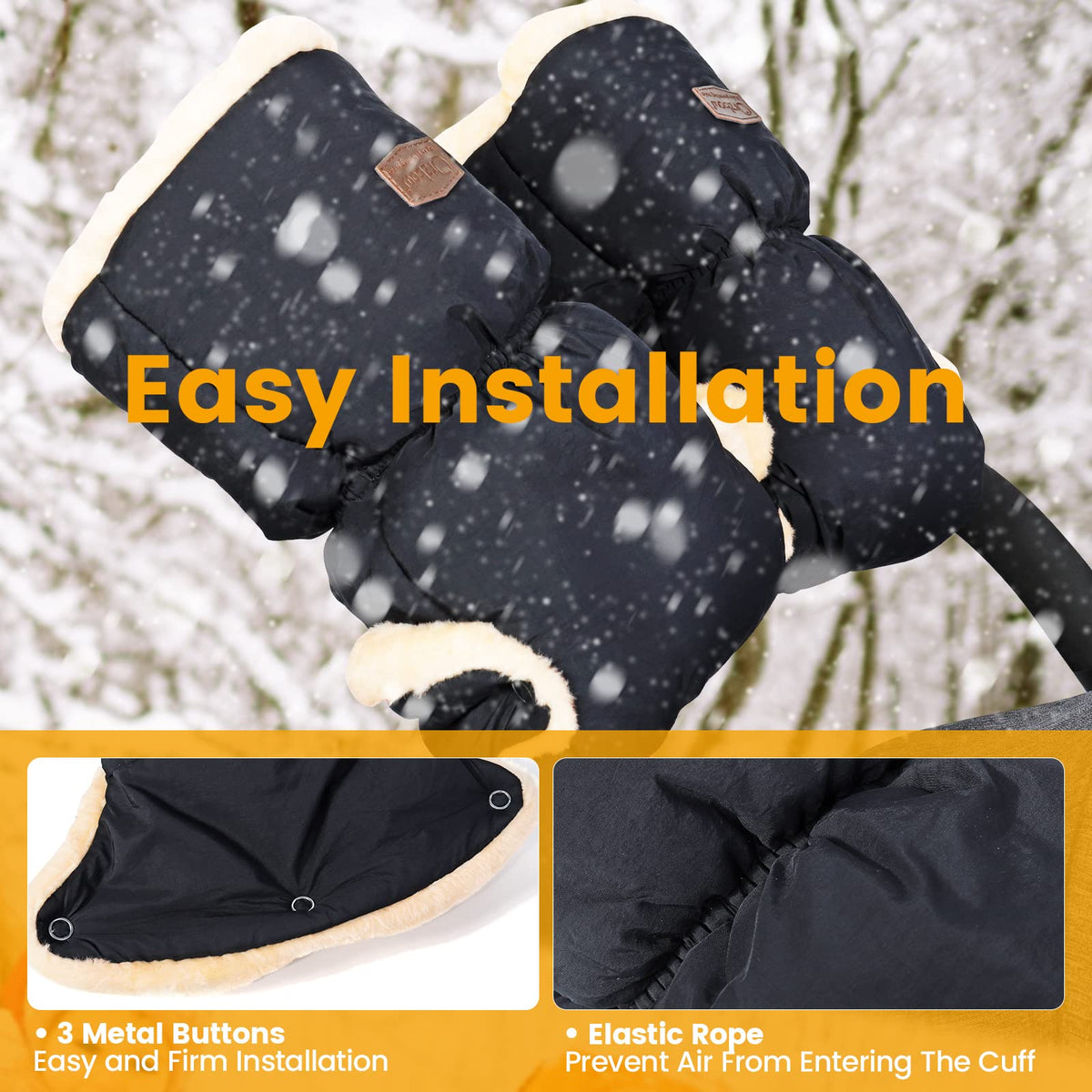 Orzbow Faux Sheepskin Stroller Gloves, Universal, Cozy & Warm, Black 🍁 All In One Marketplace Canada