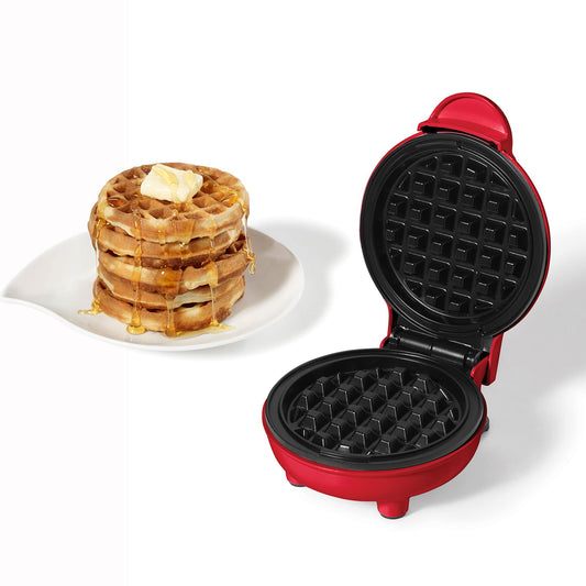 Starfrit Electric Mini Waffle Maker - 4" Non-Stick Cooking Surface - Easy to Use & Clean - Red - 350W - Available at All In One Marketplace Canada