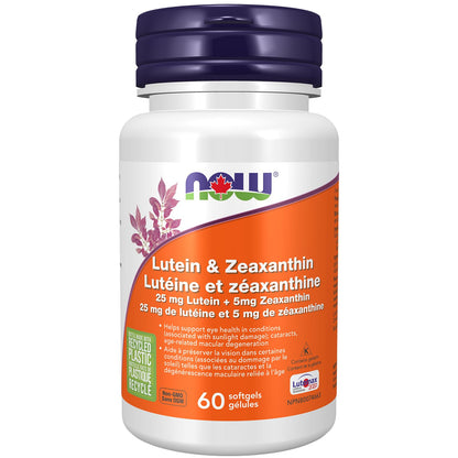 NOW Supplements, Lutein & Zeaxanthin with 25 mg Lutein and 5 mg Zeaxanthin, 60 Softgels