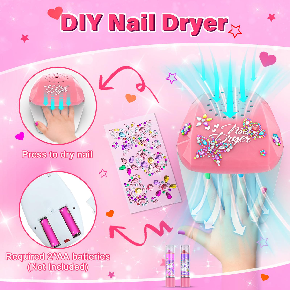 Glisiol Kids Nail Polish Set for Girls Toys, Washable Quick-Dry Toddler Nail Art Kit with Air Cooling Dryer and Cosmetic Case, Christmas or Birthday Gifts for Girls Ages 3 4 5 6 7 9 10 11 12-Pink 🍁 All In One Marketplace Canada