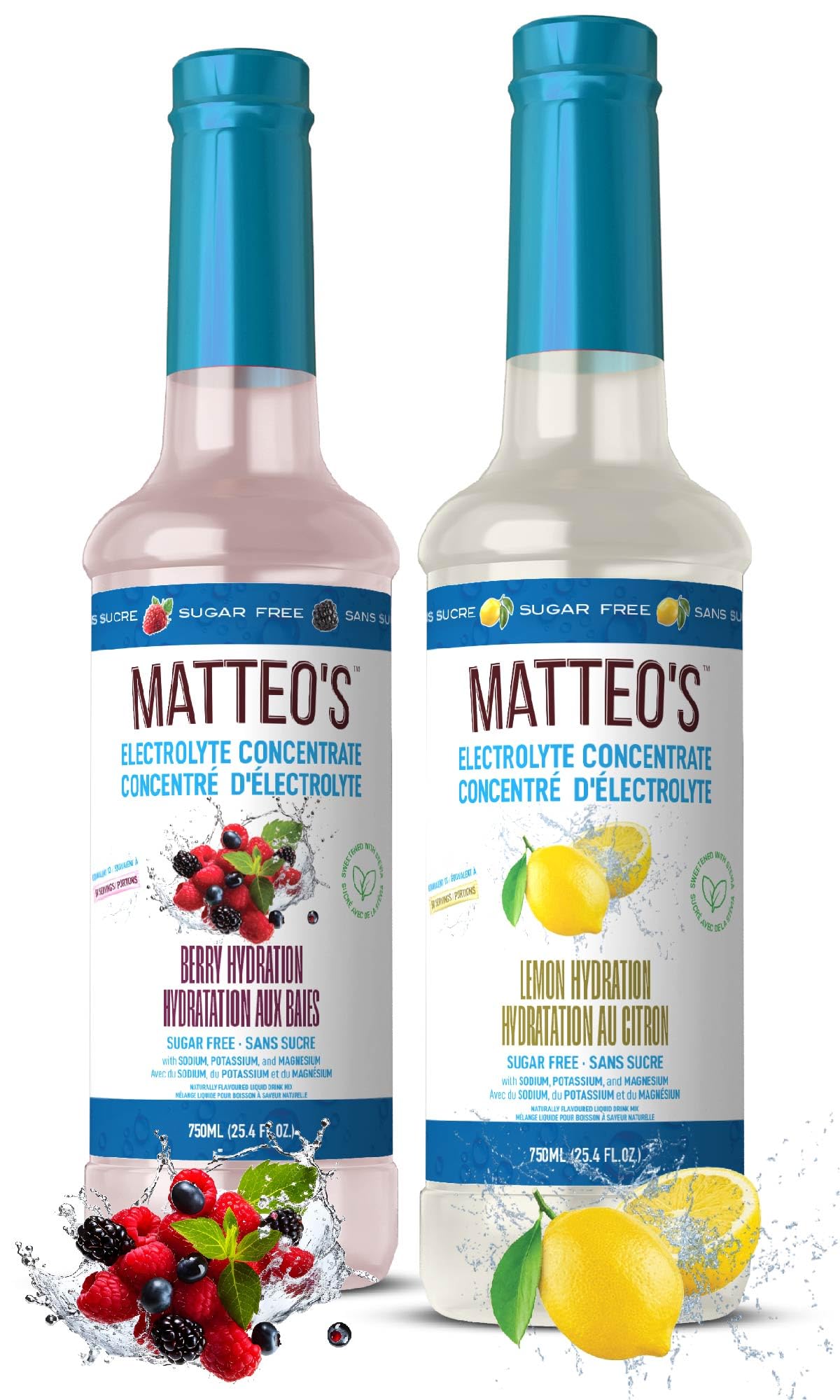 Matteo's Sugar-Free Hydration Concentrate - Electrolyte Drink for Quick Rehydration & Endurance, Ideal for Workouts, Travel, Heat & Sun, Delicious with Vitamins & Nutrients, Berry & Lemon Flavor, 750ml 2-Pack Matteo's