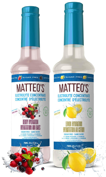 Matteo's Sugar-Free Hydration Concentrate - Electrolyte Drink for Quick Rehydration & Endurance, Ideal for Workouts, Travel, Heat & Sun, Delicious with Vitamins & Nutrients, Berry & Lemon Flavor, 750ml 2-Pack Matteo's