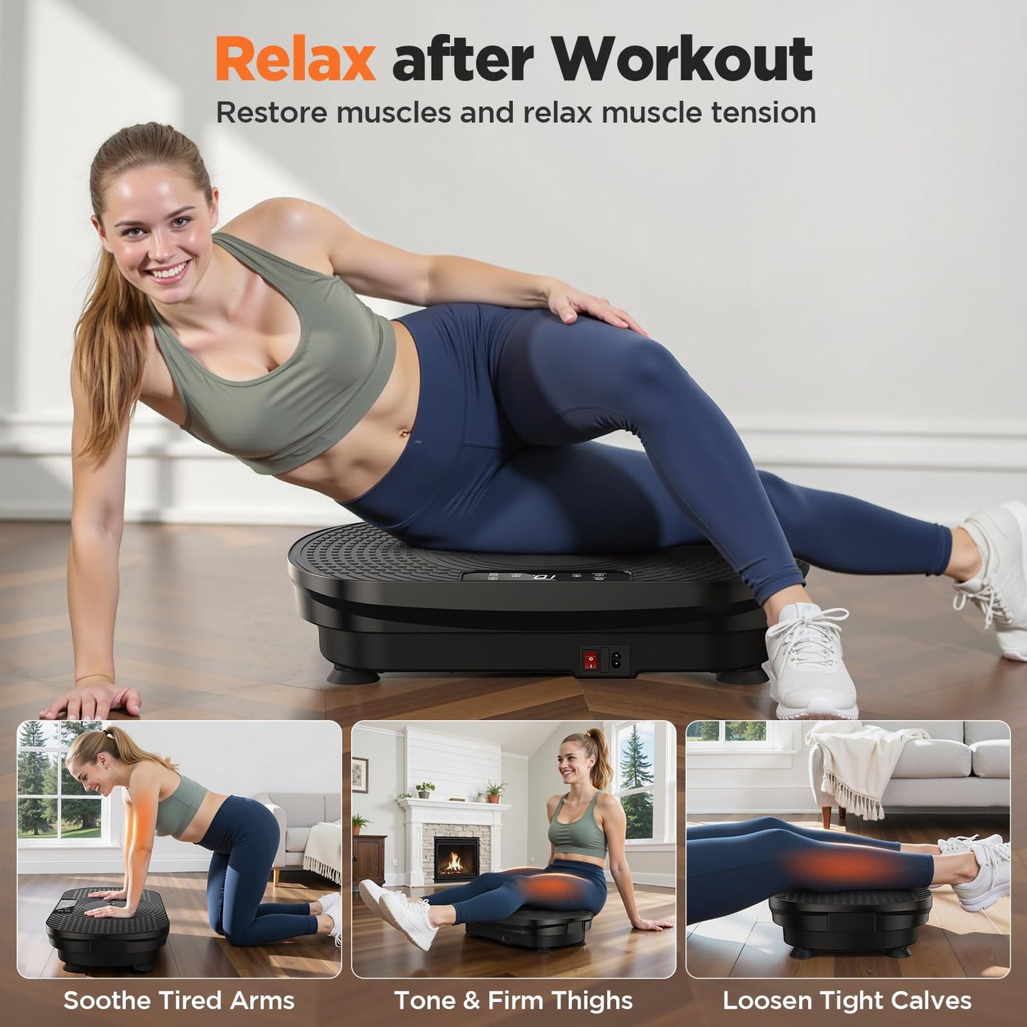 FEIERDUN Vibration Plate Exercise Machine, Full Body Vibrating Plate with Wider Platform, 150kg (330lbs) Capacity, Plaque Vibrante with LED Screen, Remote & Resistance Bands,Black