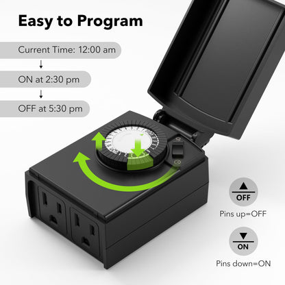 BN-LINK Outdoor 24-Hour Mechanical Timer Outlet, 2 Grounded Outlets 🍁 All In One Marketplace Canada