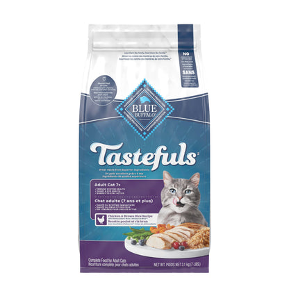 Blue Buffalo Tastefuls Chicken & Brown Rice Recipe Mature Dry Cat Food for Adult Cats 7+, Real Chicken First, Deliciously Healthy Natural Senior Cat Food with Fish Oil & Natural Ingredients, 3.1kg