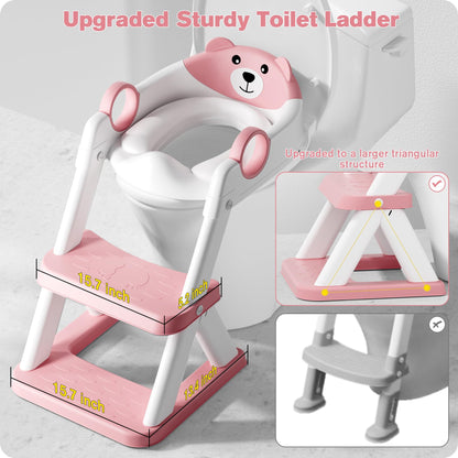 Rabb 1st Potty Training Seat, Upgrade Toddler Toilet Seat for Kids Boys Girls, 2 in 1 Potty Training Toilet for Kids, Splash Guard Anti-Slip Pad Step Stool (Pink)