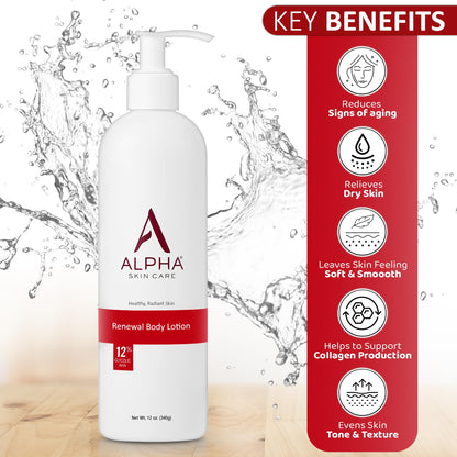 Alpha Skin Care Revitalizing Body Lotion, 12% Glycolic AHA, Daily Moisturizer, Hydrates & Exfoliates, Anti-Aging, 12 Oz - Available at All In One Marketplace Canada