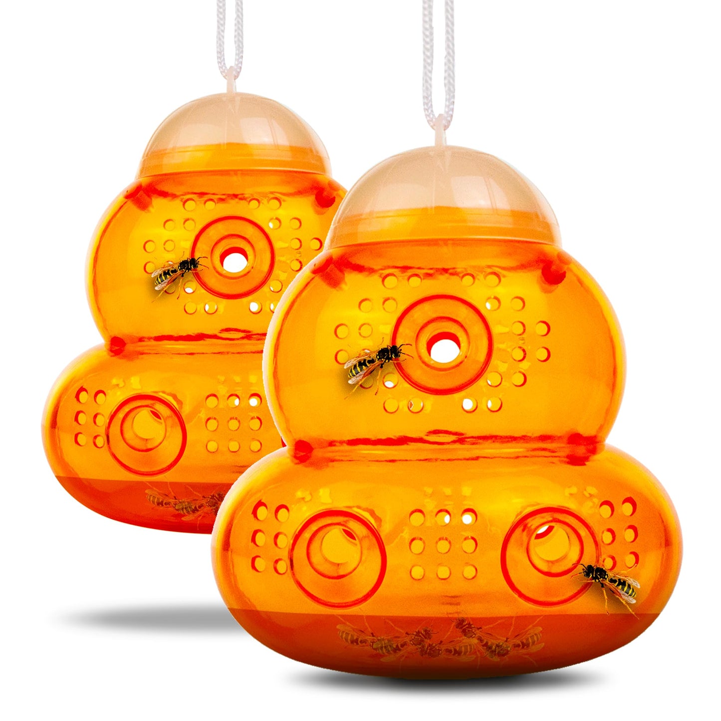 Aspectek Yellow Wasp Trap, 2 Pack, Outdoor Hanging Hornet, Yellow Jacket and Fly Catcher for Yard and Patio, Reusable, Easy Fill, Leak-Proof, Protect Garden, Patio, BBQ, Apple, Pear Trees, Berries