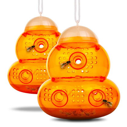 Aspectek Yellow Wasp Trap, 2 Pack, Outdoor Hanging Hornet, Yellow Jacket and Fly Catcher for Yard and Patio, Reusable, Easy Fill, Leak-Proof, Protect Garden, Patio, BBQ, Apple, Pear Trees, Berries
