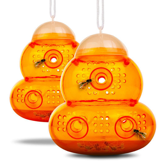 Aspectek Yellow Wasp Trap, 2 Pack, Outdoor Hanging Hornet, Yellow Jacket and Fly Catcher for Yard and Patio, Reusable, Easy Fill, Leak-Proof, Protect Garden, Patio, BBQ, Apple, Pear Trees, Berries