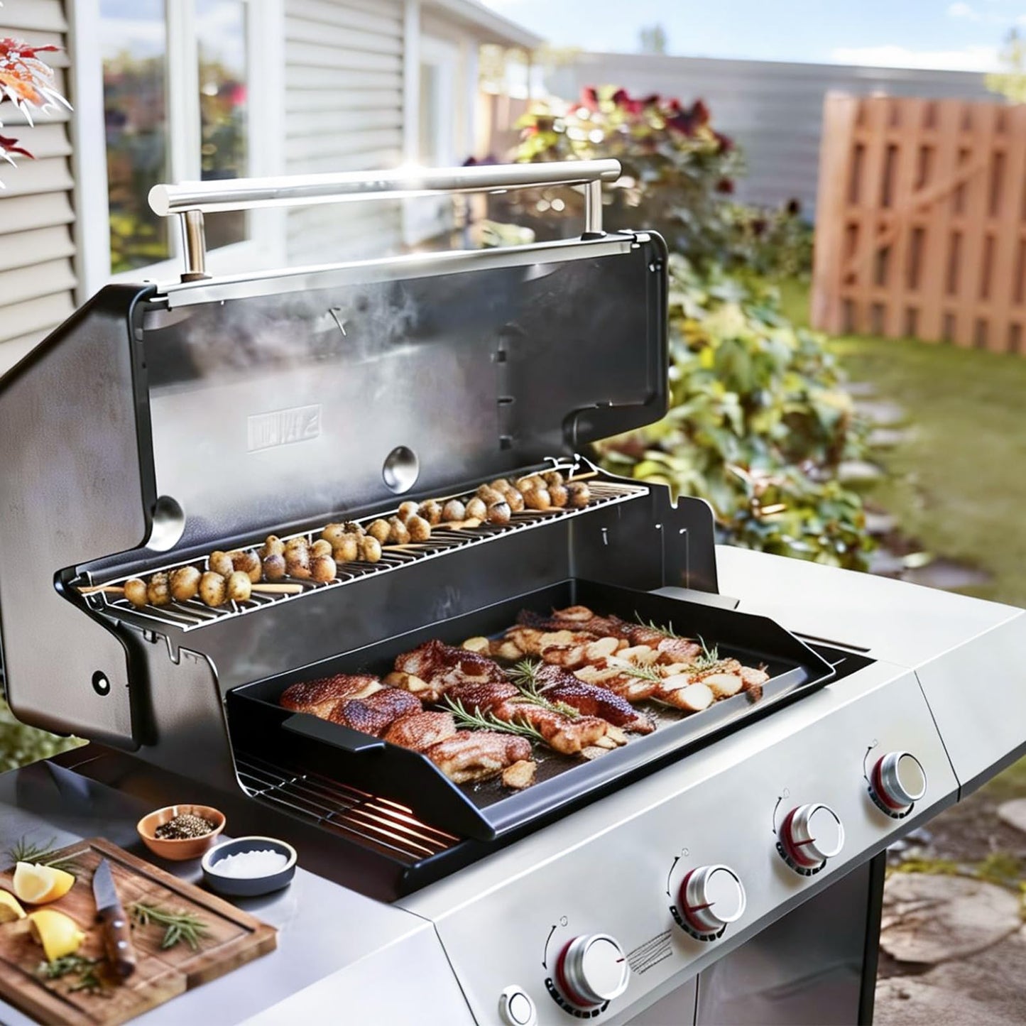BBQ Future Universal Cast Iron Griddle for Gas Grill with Spatula Set, 23" x 16" Pre-Seasoned Nonstick Griddle Insert Large BBQ Flat Top Plate for All Gas/Electric Grill, Stove Top and More - Available at All In One Marketplace Canada