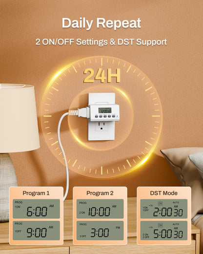 BN-LINK Indoor 24H Programmable Digital Timer Outlet, Slim 1 Outlet, 2 Pack 🍁 All In One Marketplace Canada