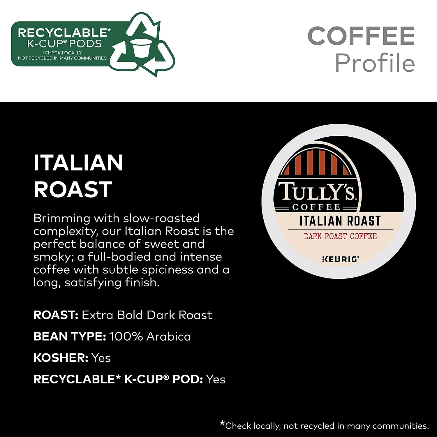 Tully's Certified Italian Roast Coffee K-Cup Pods for Keurig Coffee Makers, Box of 24 TULLY'S